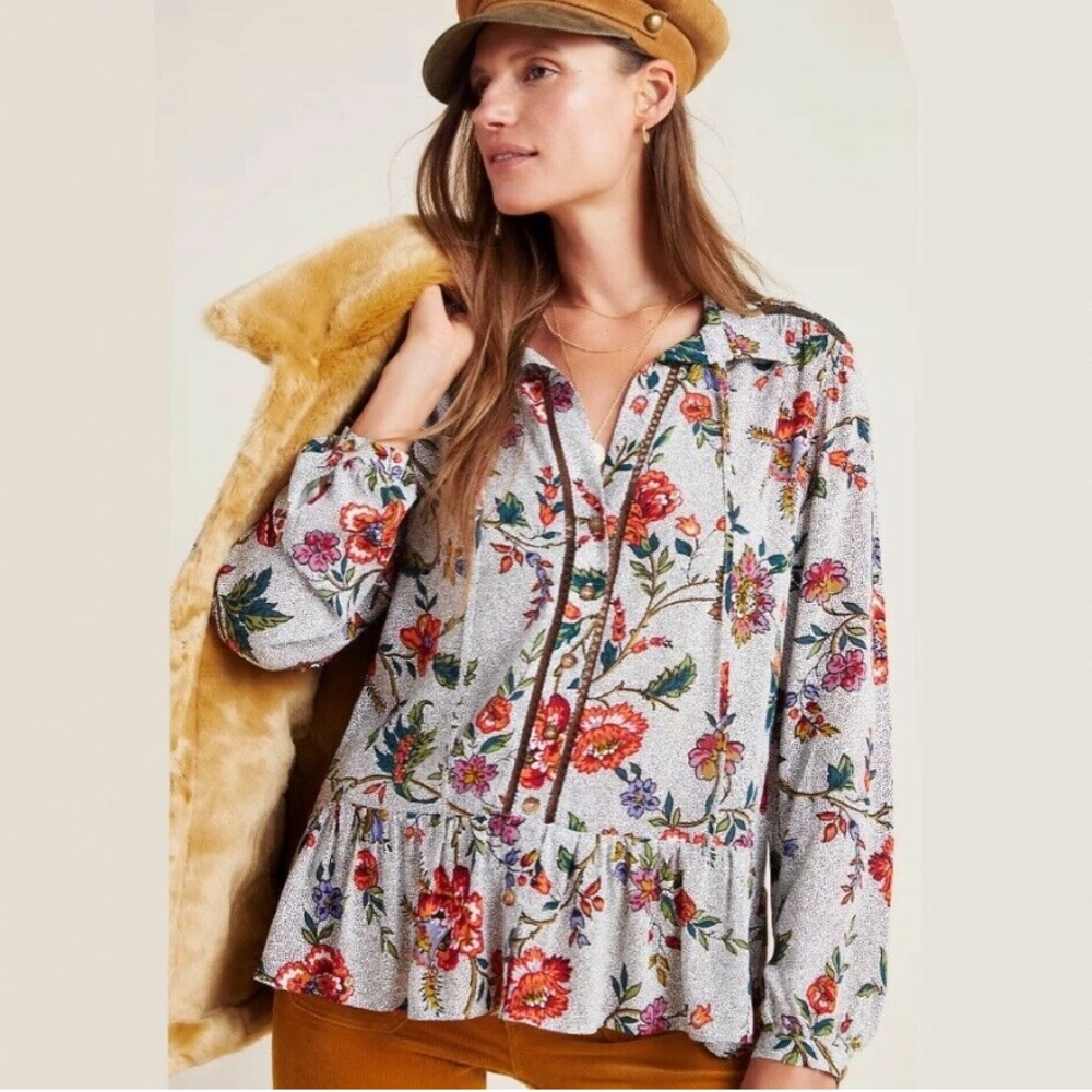 Maeve Janie Floral Flounce Blouse